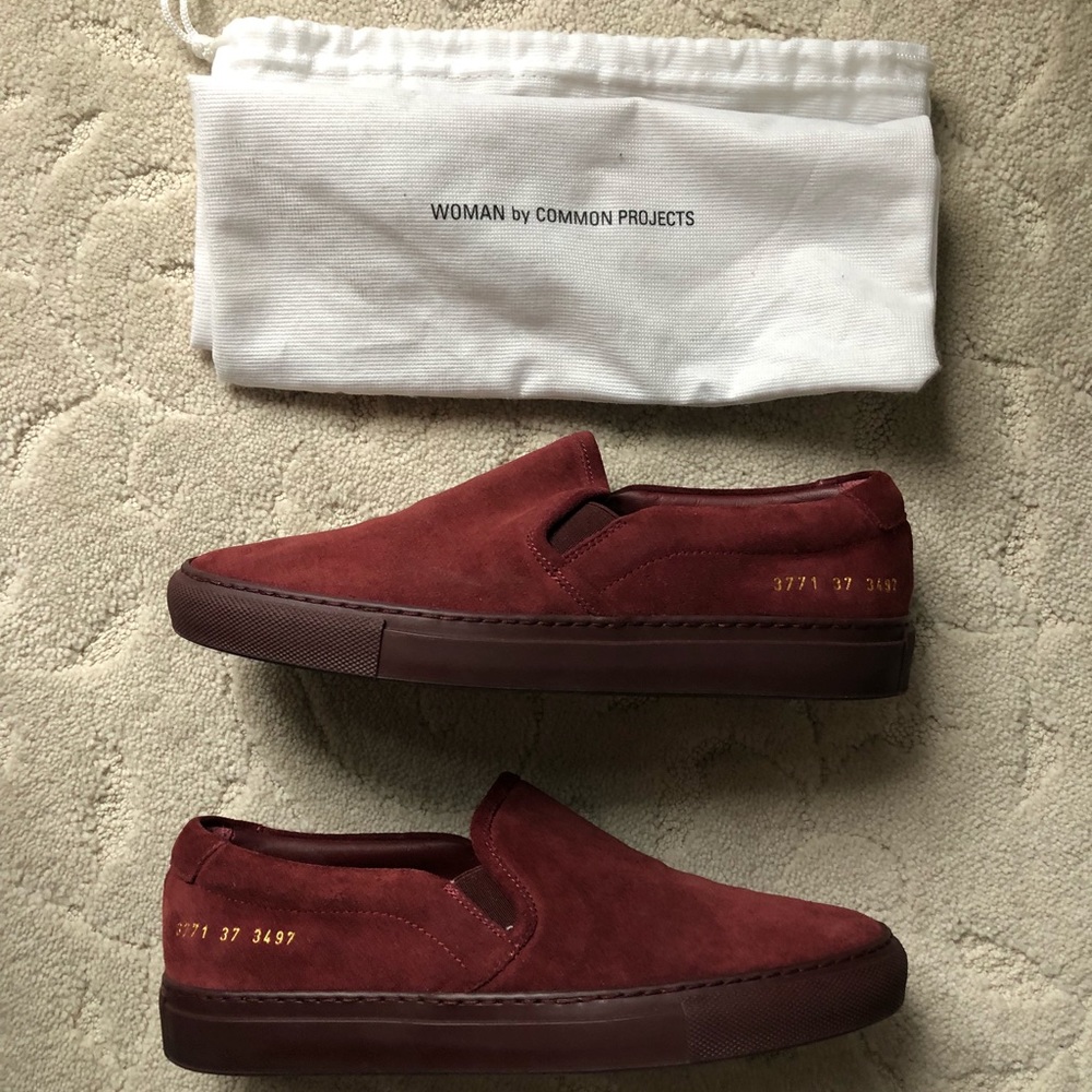 Woman by Common Projects Suede Slip-ons in Red